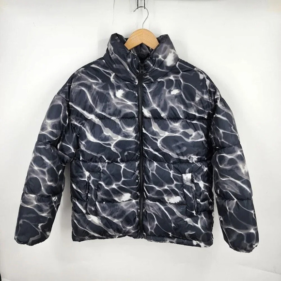 BP Nordstrom Black White Pool‎ Ripple Puffer Warm Oversized Jacket Size XS NWT - Picture 1 of 11